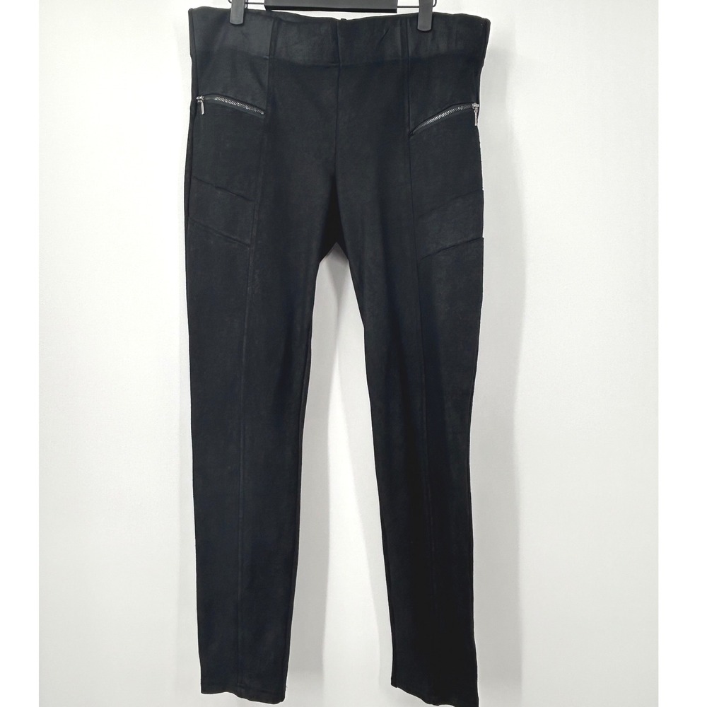 Democracy Women Black Faux Suede Moto Leggings Pull On Pants B1147CE1E Size 14